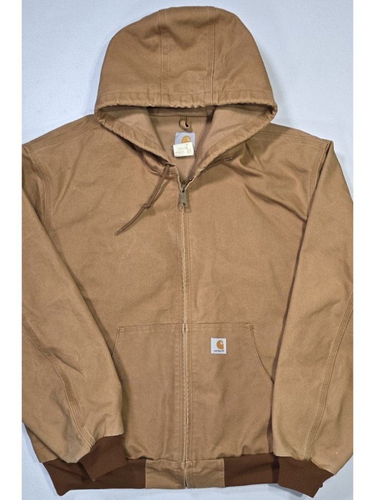 Carhartt J131 Brn Full Zip Lined Hooded Canvas Outdoor Work Coat Jacket Men 2xl